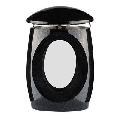 Grablampe Grablaterne Granit aus Stein Grableuchte Schwedisch black Glaszylinder