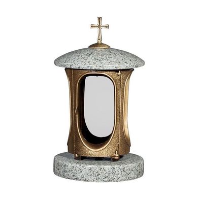 Grablampe Grablaterne Grablicht Granit aus VOLL Messing Kuru grey Grabschmuck