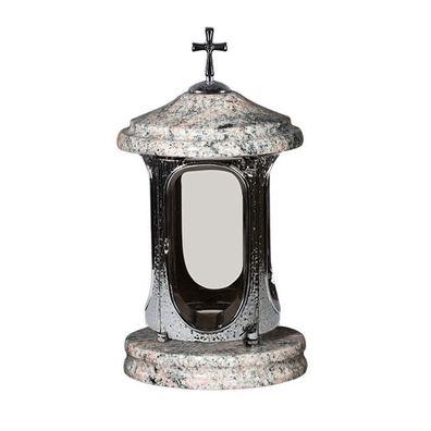 Grablampe Grablaterne Granit Grabschmuck Lampenkörper verchromt Friedhof Design