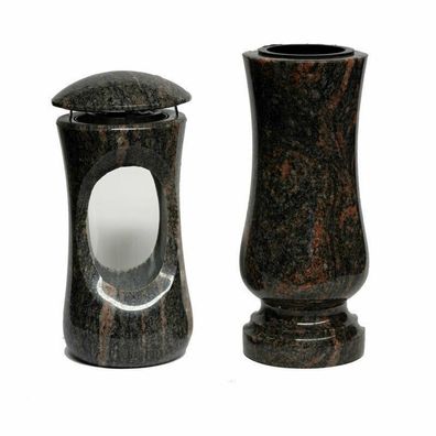Grablampe Granit Grabschmuck Grablaterne Grabvase Grablaterne Set himalaya