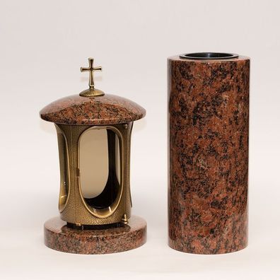 Grablampe Grablaterne Grabschmuckset Granit aus Messing Vanga Grabschmuck Design