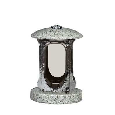Grablaterne Grablampe Grabschmuck verchromt Granit grau