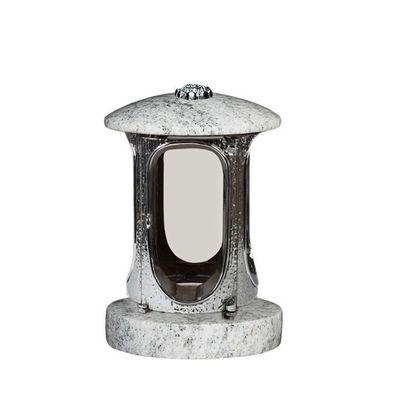 Grablaterne Grablampe Grabschmuck verchromt Granit viscont weiß