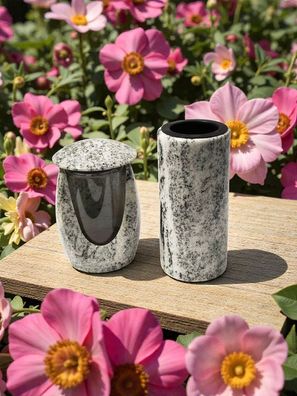 Grablaterne Granit Viscont white für Urnengrab - edle Grabvase