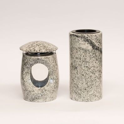 Grablaterne Grabvase Grabschmuckset Granit Grableuchte Viscont white Grabschmuck