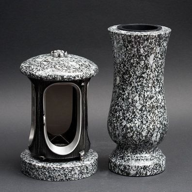 Grablampe Grablaterne Grabvase Granit Grableuchte aus Kosmin Grabschmuck Design
