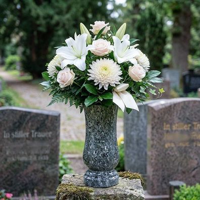 Grabvase Granit Labrador 20cm wetterfest massiv Urnengrab Friedhof hochwertig