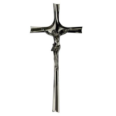 Kreuz Jesus Ornament Kruzifix Grabschmuck aus Messing verchromt 49cm