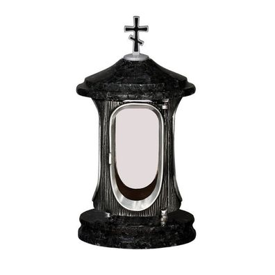 Orthodox Grab-lampe Grablaterne mit Orthodoxem Kreuz aus Granit nero angola