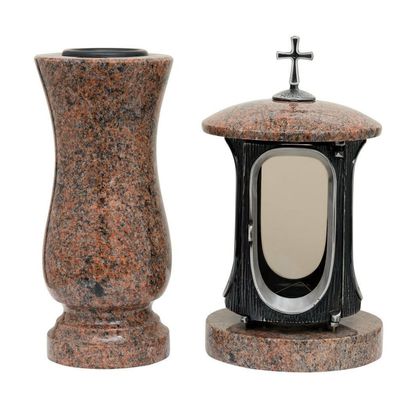 Vase und Grablaterne Grableuchte Granit multicolor multicolor