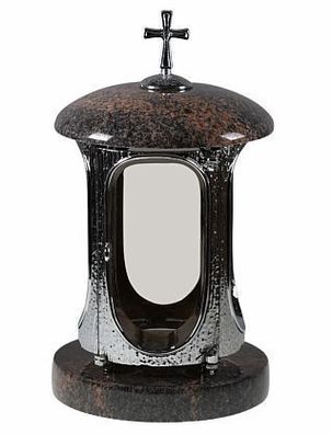Grablampe Grablicht aus Granit Gneis Lampenkörper verchromt Grabschmuck Friedhof