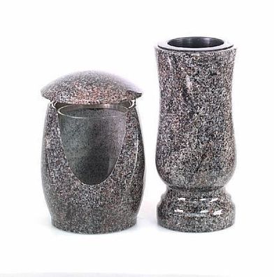 Grablaterne Grabvase Paradiso und Granitschmuck aus Granit Grabschmuck Friedhof