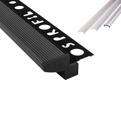 T-40 20° LED Alu Fliesenprofil Treppenprofil Stufen 10mm schwarz