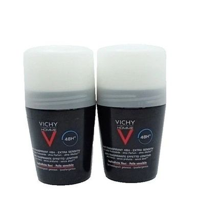 2x Vichy Homme Anti-transpirant 48h 2x 50ml Hr. Deo Extra Sensible Haut Roll-On