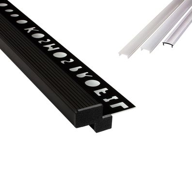 T-40 LED Alu Fliesenprofil Treppenprofil Stufen 12mm schwarz