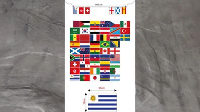Fahne Flagge Flaggenkette WM 2026 - 15 x 25 cm - 48 Nationen - 10 Meter