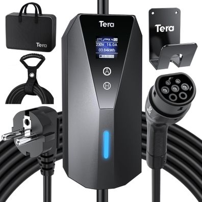 Tera EV-Ladegerät Typ 2 tragbar 3,68 kW 16A 7m Kabel Schuko IP66