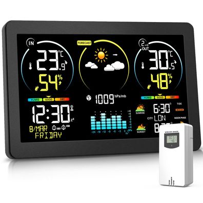 Wetterstation Funk Außensensor Farbdisplay Thermometer Hygrometer
