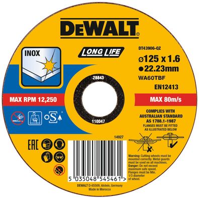 DEWALT Trennscheibe 125x1,6x22,23 mm Inox DT43906-QZ