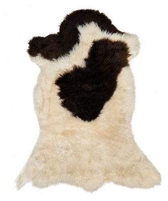 Schaffell Echt | Weiß-Dunkelbraun gescheckt, ca. 97 cm | Weichflor | Öko gegerbt
