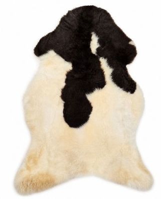 Schaffell Echt | Cremeweiß-Dunkelbraun gescheckt, ca. 98 cm | Weichflor | Öko gegerbt