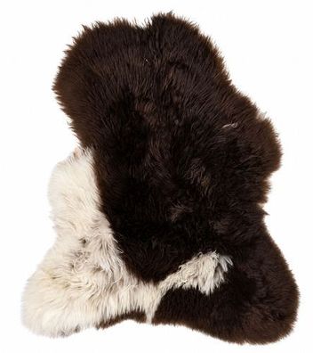 Schaffell Echt | Dunkelbraun-Weiß gescheckt, ca. 83 cm | Langflor | Öko gegerbt