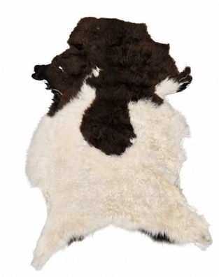 Schaffell Echt | Cremeweiß-Dunkelbraun gescheckt, ca. 108 cm | Weichflor | Öko gegerb