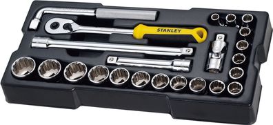 Stanley 1/2" Steckschlüssel 12-Kant + Zubehör 23-tlg STMT1-74726