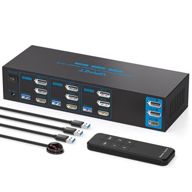Ailvlvng KVM Switch 4K 144Hz 2 Displayport HDMI 3 PC 3 Monitore USB 3.0