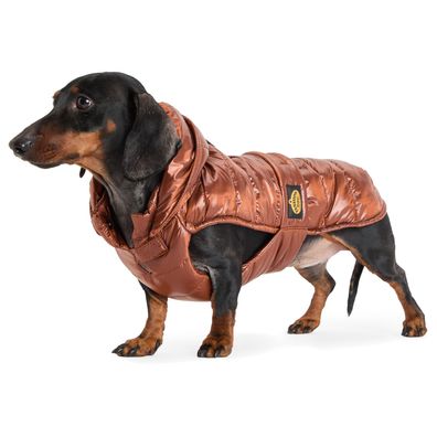 Fashion Dog gesteppter Regenmantel speziell für Dackel, Bronze-Metallic