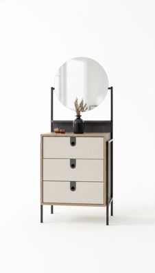 Stilvolle Kommode mit Spiegel und drei Schubladen in Holzoptik und Creme