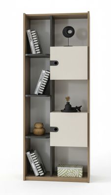 Bücherregal Modern Offene Fächer Türen Holzoptik Creme Stilvolles Design Möbel