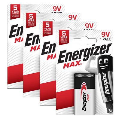 4x Energizer Batterie Alkaline E-Block 6LR61 9V Max 1er Blister