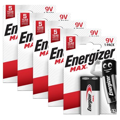 5x Energizer Batterie Alkaline E-Block 6LR61 9V Max 1er Blister