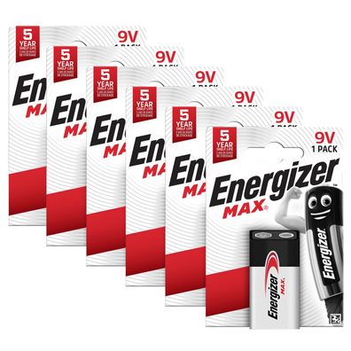 6x Energizer Batterie Alkaline E-Block 6LR61 9V Max 1er Blister