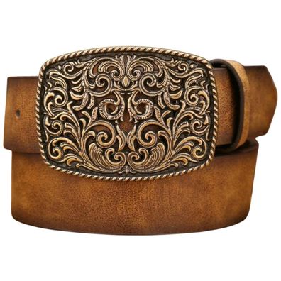 Western-Gürtel mit Ornament-Schnalle in Lederoptik Wild West