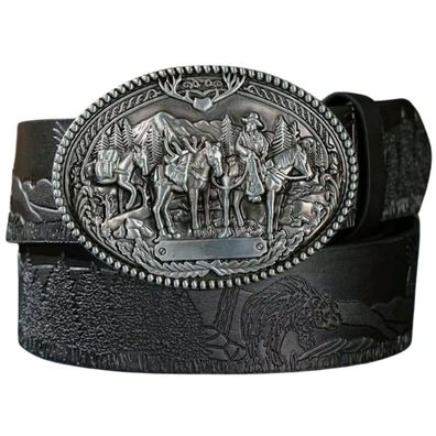 Rustikaler Western - Gürtel mit Cowboy Gürtelschnalle Wild West Buckle