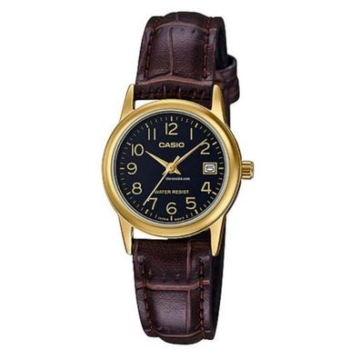 Casio #LTP-V002GL-1B Women's Gold Tone Leather BandDial Date Watch