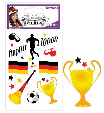 FRIES TAN Tattoo Deutschland Schwarz-Rot-Gold Flagge + Sterne + Herzen