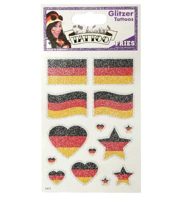 FRIES FAN Tattoo Glitzer Glimmer Deutschland Damen Schwarz-Rot-Gold