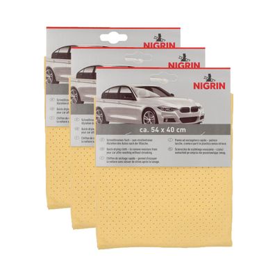 3x NIGRIN Schnell Trockentuch saugfähig materialschonend alle Lackarten 54x40cm