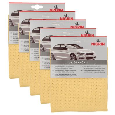 5x NIGRIN Schnell Trockentuch saugfähig materialschonend alle Lackarten 54x40cm