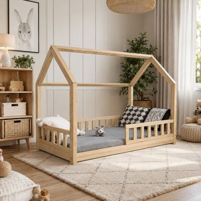 Best For Kids Hausbett Kinderbett aus Holz mit Rausfallschutz skandinavisch massiv