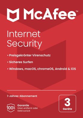 McAfee Internet Security 3 Geräte 1 Jahr PC MAC Mobile Antivirus ESD Download
