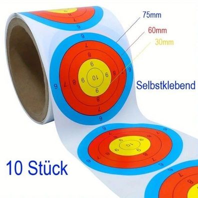 10 selbstklebende Zielscheiben 75mm fér Luftgewehr 7,5 Joule , Softair , etc|
