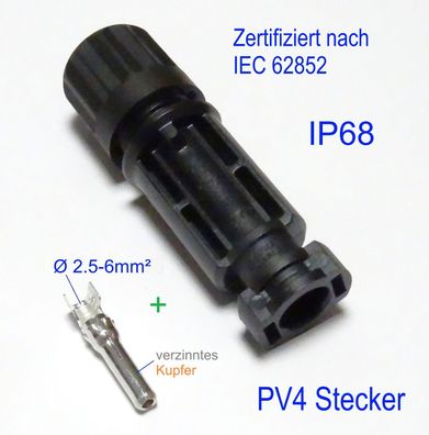 1x männlich PV4 Stecker Qualitäts Solarstecker PV4 Solar 2,5-6mmÂ² IP68 1500V|