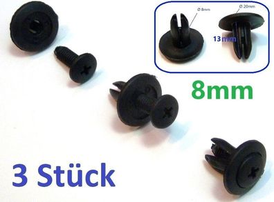 3 Stéck 8mm Spreizniete mit Aufnahme Kotflégel Befestigung|