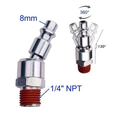 360Â° 120Â° 1/4" NPT Winkel Druckluft Stecker fér Druckluft Kupplung Pneumatik|