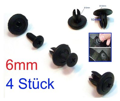 4 Stéck 6mm Spreizniete mit Aufnahme Kotflégel Befestigung|