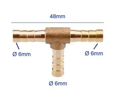 6mm T Stéck Schlauchstutzen Messing Schlauch Verbinder Tstéck 6mm T-Stéck|
